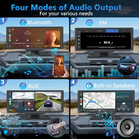 Wireless CarPlay Dash Cam Tablet 10.26 Inch With 4K Front Cam And 1080P Rear View Backup Cam Bluetooth FM audio options