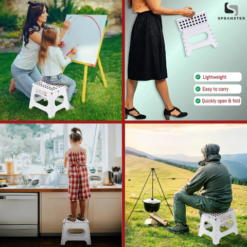Ultra Sturdy Folding Step Stool 11 Inch Open In A Snap, Supports Up To 300 Lb, Lightweight And Compact Yet Tough For Adults And Kids