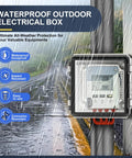 Rugged ABS Electrical Enclosure IP67 Waterproof Dustproof Outdoor Junction Box With Hinged Cover Stainless Steel Buckle Mounting Plate And Cable Gland Clear Finish Five Point Nine By Five Point Nine By Three Point Five Inches on outdoor electrical setup
