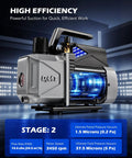 Two Stage HVAC Vacuum Pump For AC Service, 1.5 HP Rotary Vane Pro Grade Heavy Duty Pump in a high-tech workshop setting