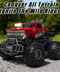 Red RC Monster Truck With Realistic Water Based Spray Mist 2.4GHz Remote Upright 360 Rotate 4WD All Terrain Off Road Toy Car