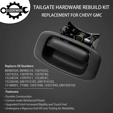 Heavy Gauge Steel Direct Replacement Rear Tailgate Handle Kit For Chevy Silverado 1500 2500 3500 1999 To 2006 top view with latch mechanism.