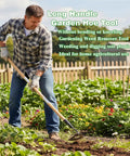 Man using Hollow Hoe Garden Tool With 55 Inch Steel Handle For Weeding And Planting Sharp Edge Weed Puller for gardens.