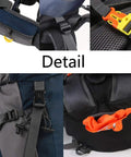 Close-up of 50L Hiking Backpack For Men With Rain Cover Expandable 45L Plus 5L showing straps, buckles, and mesh details.