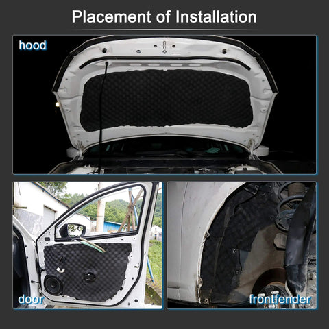 Car Truck Sound Deadening Mat 16Square Feet Heavy Duty Noise Dampening Heat Shield installed in hood, door, and front fender.