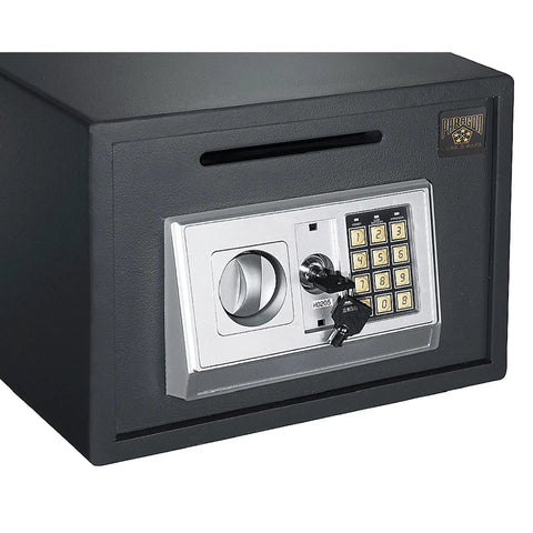 Heavy Duty Depository Safe With Front Slot Cash Drop Box Featuring LED Keypad And Wall Or Floor Mount For Home Or Business Security And Easy Cash Drops, showing keypad and drop slot.