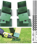 Stainless Steel Swing Set Anchor Leveling Kit For 4x4 Wood Posts Actual Size 3.5x3.5 in use, showing green brackets and tools