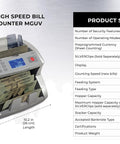 Workhorse Cash Counter With Counterfeit Detection UV MG IR DD DBL HLF CHN, Sorts Bills By Denomination, shown with hopper and display.