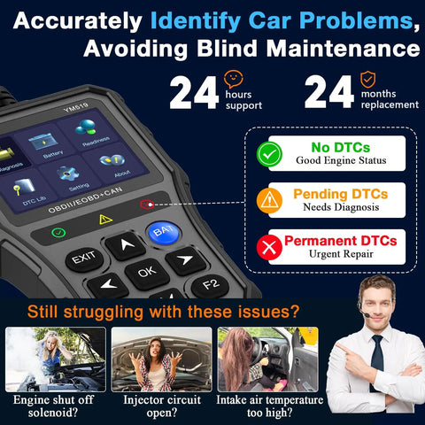 OBD2 Scanner With Battery Tester For Cars And Trucks Check Engine Light Diagnostics And Emissions Readiness Display