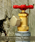 Two Pack Half Inch Brass Blanking Caps With Gasket installed on outdoor valve, showcasing rustproof and durable seal to prevent leaks.