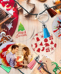 Super Hype DIY Acrylic Keychain Blank Kit Includes Sixty Clear Blanks Plus Rings Tassels Bags And Paper Cards For Painting Projects That Turn Awesome Custom Designs Great Value Set For Beginners Making Personalized Things That Look Totally Cool. Clear acrylic keychain blanks with tassels and rings, assorted holiday designs on wood surface
