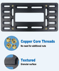 Front License Plate Mounting Kit With Black Aluminum Frame And Plastic Bumper Tag Adapter showing copper thread screws detail