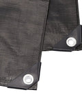 Heavy Duty Waterproof Poly Tarp 12x20 Feet Black 1 Pack All Weather Outdoor Cover For Construction Camping Roof Repairs DIY Projects Workhorse Tarp All Seasons, showing corner grommets and reinforced edges.