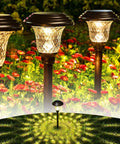 8 Pack Solar Pathway Lights Outdoor Warm White 3500K Waterproof LED Path Lights For Yard Patio Garden Walkway Clear Glass Lampshades