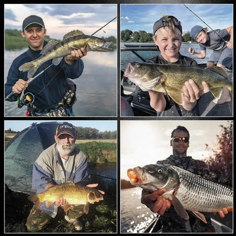 Anglers holding fish caught using Baitholder Worm Hooks 30 Pcs 3X Strong Long Shank For Bass Drop Shot Rigs Flippin Bait Holder.