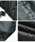 Close-up of black fabric and drawstring detail on Outdoor Round Table Cover Black 48 Inch Diameter Waterproof And UV Resistant With Drawstring Tie Built To Last Protects Patio Tables From Sun And Rain Fits Folding Display Or Banquet Tables Anti Fading Weatherproof