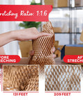 Heavy Duty Brown Honeycomb Packing Paper For No Sweat Moving Day Prep, showing stretching ratio 1:1.6 before and after stretching.