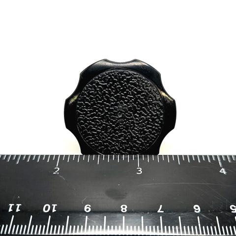 Three Eighths By One Inch Thumb Screw Bolts With Black Round Hex Head Clamping Knob And Plastic Cap Grip in 304 Stainless Steel close-up