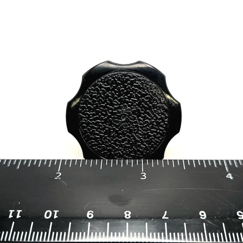 Close-up of a black ergonomic clamping knob for 3/8 Inch Thumbscrew Bolts With Slick Clamping Knobs 304 Stainless Steel.