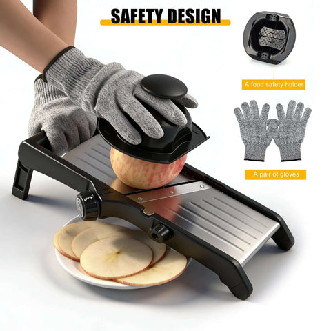 Adjustable Stainless Steel Mandoline Slicer For Kitchen Vegetables With 7 In 1 Blades And Easy Glide Settings Includes Gloves Pusher