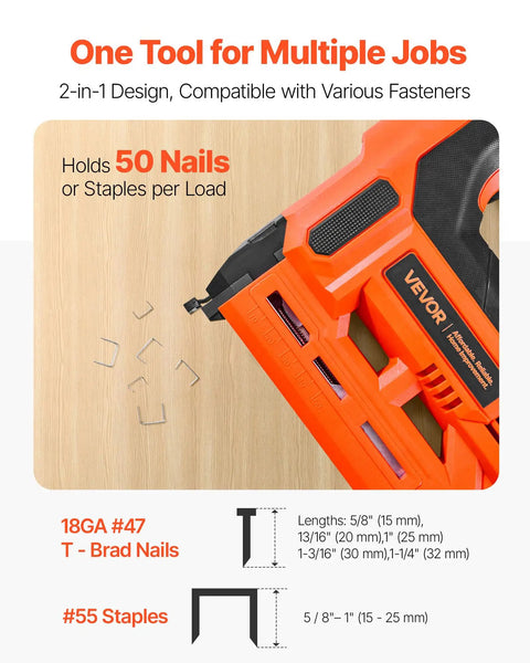 Cordless Brad Nailer And Staple Gun Smooth Shooter Kit For Woodworking, 18 Gauge Drives Fasteners Up To One Point Two Five Inches With Battery Charger Plus Five Hundred Nails And Soft Rubber Grip For Real American Diy Craftsmen