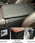 Pro Grade Diamond Quilted Armrest Pad For Tesla Cybertruck 2024 Through 2026 ultra soft memory foam cushion on console.