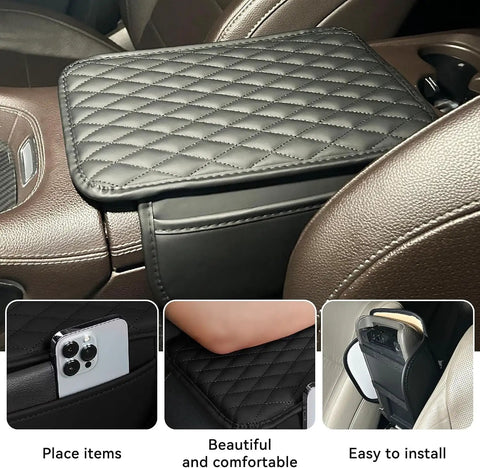 Pro Grade Diamond Quilted Armrest Pad For Tesla Cybertruck 2024 Through 2026 ultra soft memory foam cushion on console.