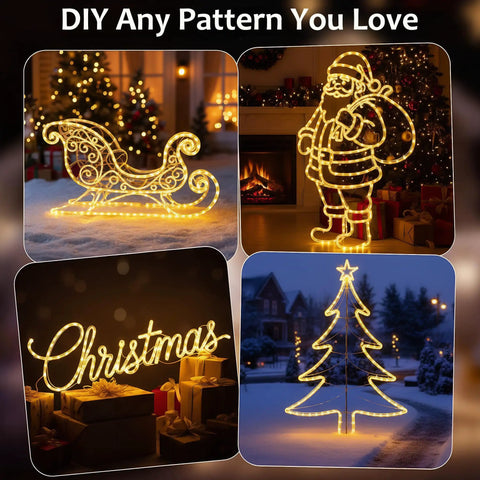 Lit 120 Led Rope Lights 40ft in Santa, sleigh, Christmas tree and 'Christmas' shapes for indoor outdoor decor