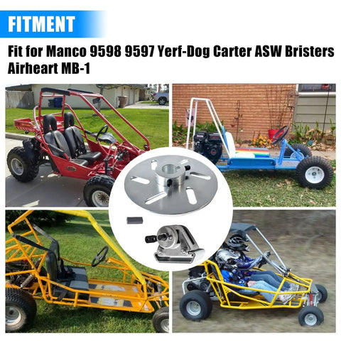 Beefed Up Go Kart 6 Inch Disc Brake Kit With Caliper Bracket And Pads For Manco 9598 9597 Yerf Dog Carter ASW Bristers Airheart MB 1 Predator 212 GX160 196cc Drift Trike displayed with compatible go-kart models