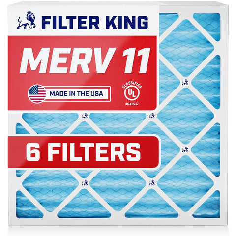 Six Pack 19.5 Inch By 19.5 Inch By 1 Inch MERV 11 Pleated Electrostatic Air Filter For HVAC AC And Furnace Dust And Allergen Control Made In USA Actual Size 19.5 By 19.5 By 0.75 Inch packaging showing 6 filters