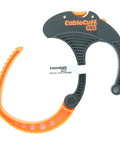 Adjustable Cable Cuff Pro in orange and black with push button, open view showing notched teeth detail for securing cables.