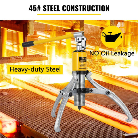 Shop Ready 15 Ton Hydraulic Gear And Wheel Bearing Puller Extraction Tool featuring yellow handle and heavy-duty steel construction.