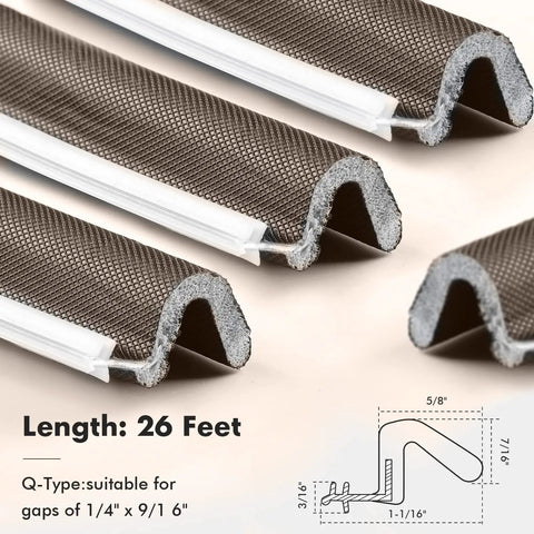Weather Stripping Door Seal Kit for Exterior Doors and Windows, V Shaped Foam Kerf Gap Blocker, 26 Feet Brown close-up
