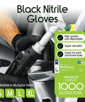 Inspire black nitrile gloves; disposable latex-free, worn on hands gripping a tool; sizes S–XL