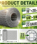 16 Inches Wide By 20 Feet Long Hardware Cloth Heavy Duty One Quarter Inch Mesh 23 Gauge Hot Dip Galvanized After Welding