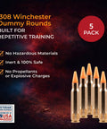 Orange Safety Trainer Dummy Rounds For Dry Fire Practice Ammunition 308 Cal Brass Cased Reusable 5 Pack Durable Orange Rounds