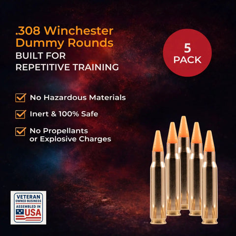 Orange Safety Trainer Dummy Rounds For Dry Fire Practice Ammunition 308 Cal Brass Cased Reusable 5 Pack Durable Orange Rounds