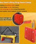 Heavy Duty Granite Slab Lifting Clamp With Killer Grip Wide Jaw Stone Carrier For Hassle Free Hauling Adjustable 66 To 125 Cm Opening showing rubber gripping pad and lifting mechanism.