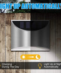 Top Notch Solar Step Lights For Outdoor Fence Deck And Stair Paths Cold White Led Post Lamps with solar panel on silver housing.