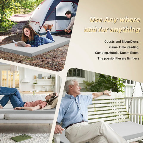 2 Inch Memory Foam Comfy Camping Cot Pad For Folding Cots With Removable Cover Non Slip Waterproof Bottom Portable Roll Up