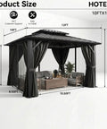 10x12 Hardtop Gazebo With Flame Retardant Curtain Netting Heavy Duty Pavilion With Galvanized Steel Double Roof And Aluminum Frame