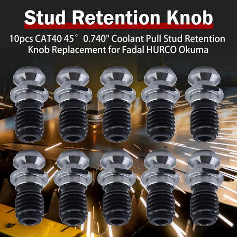 10pcs CAT40 45 Degree Coolant Pull Stud Retention Knob For Fadal HURCO Okuma CNC Mills with sparks background