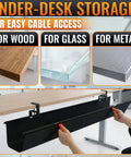 36 Inch Under Desk Cable Management Tray with No Drill Clamp On and Built In Ties for Wood, Glass, and Metal Desks