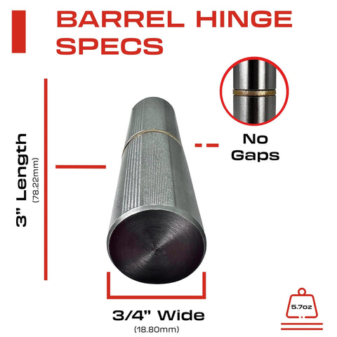 Beefy Heavy Duty Weldable Barrel Hinges 4 Pack 3 Inch By 3 Quarter Inch 15 Thirty Second Inch Pin 750 Lb Load Capacity Weld On Bullet Door Hinges For Metal Doors Gates And Glass Detachable Durable Carbon Steel Hinges Sidco Supply showing 3-inch length and 3/4-inch width with no gaps highlighted.