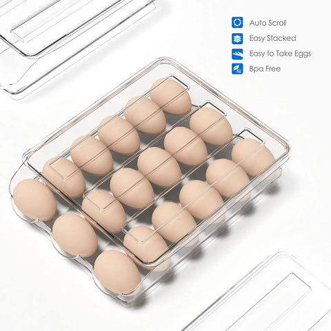 18 Egg Auto Rolling Fridge Egg Tray Storage Organizer For Refrigerator Easy Grab And Go Egg Container with eggs