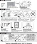 Instruction sheet for Damage Free Hanging Picture Hangers With No Drill No Tools Frame Hanger, holds 8 pounds.