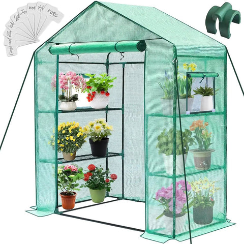 portable plant house Walk In Outdoor Greenhouse 28 By 57 By 76 Inches 3 Tiers And 4 Shelves  Durable PE Cover Screen Windows Portable Garden Plant House For Outside And