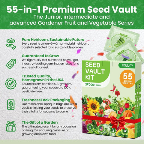 Ultimate Heirloom Vegetable Seeds Pack With Over 39,000 Seeds Including Tomatoes, Zucchini, Fruits And Herbs Non GMO Garden Seeds For Outdoor Planting