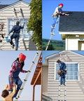 People using Foldable Telescoping Ladder for Home and Outdoors, EN131 Compliant Aluminum Extension Ladder, 12.5 Feet Reach