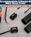 Underground Wire Splice Kit For Direct Burial Heavy Duty Cable Connector Set With Heat Shrink Tubing Fits 14 3 To 8 3 Range Waterproof Seal Pro Grade Vibe For Quick Durable Electrical Repairs displayed with connectors and heat shrink tubes with tools